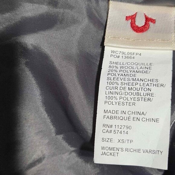 True Religion Black Gray Bomber Jacket Size XS - Picture 7 of 9